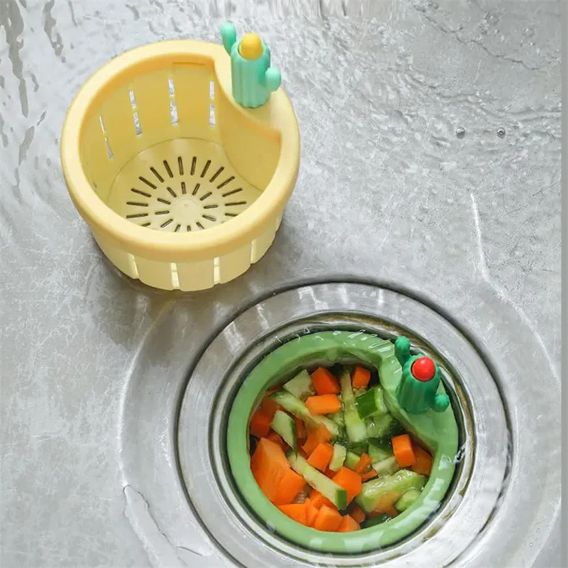 Cactus Sink Strainer Automatic Pressing Sink Filter Cactus Shape Sink Strainer Plastic Drain Net Stopper Sink Waste Collector