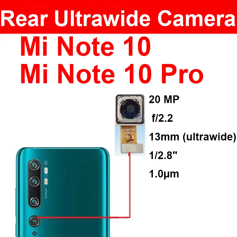 Front Facing & Back Camera Moduel For Xiaomi Mi Note 10 Pro Mi Note 10 Lite Small Main Camera For Flex Cable Replacement Parts