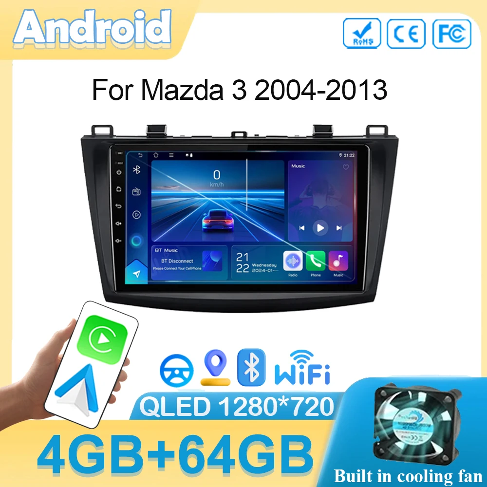 

Автомобильный Android для Mazda 3 2004-2013, навигация, автомобильный GPS-навигатор, стереомагнитола 5G WIFI, мультимедийное беспроводное радио для Carplay, видео, DVD, ЦП