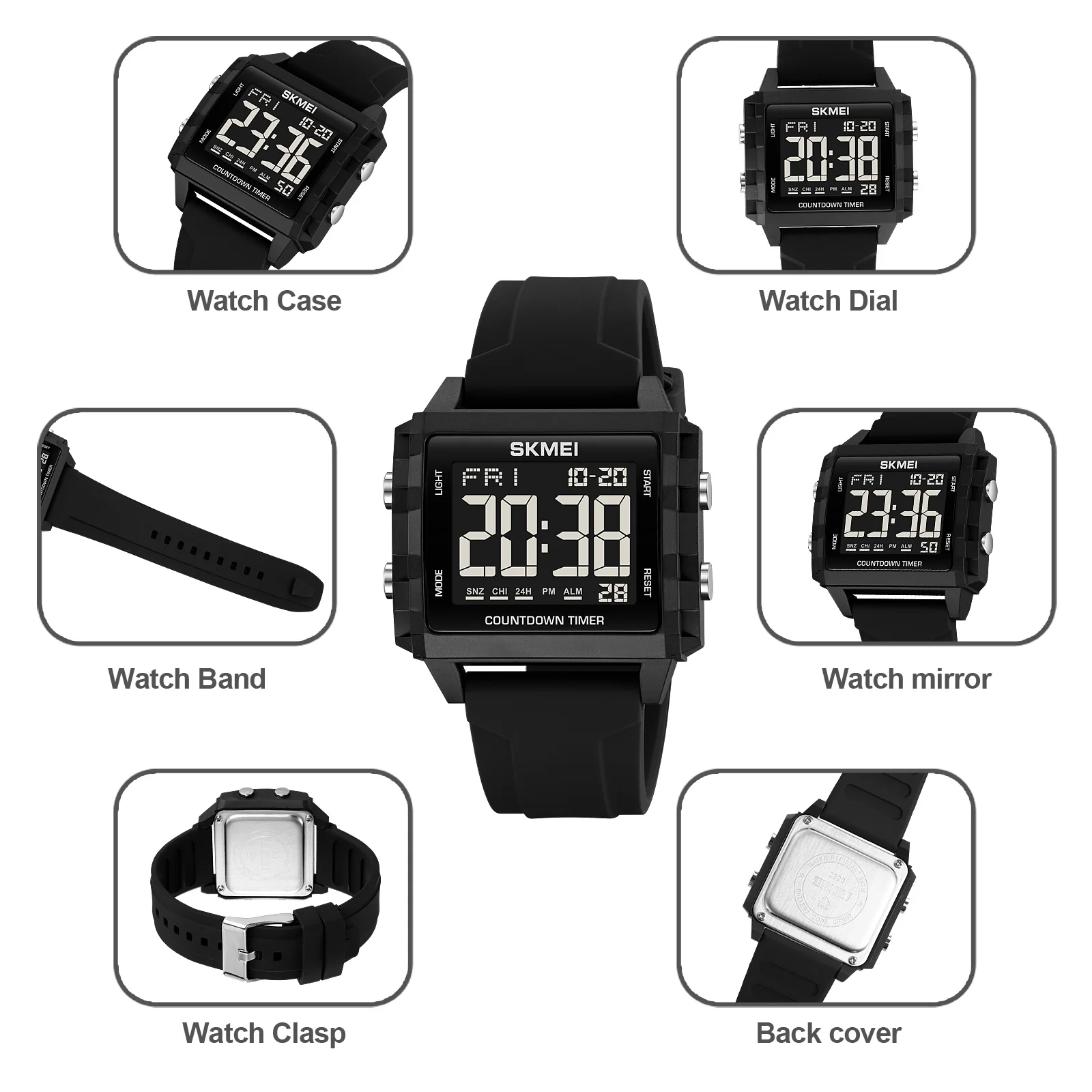 SKMEI New Cool Japan Digital Movement Countdown Sport Watches 5Bar Waterproof Stopwatch Wristwatch For Men Women Students Alarm