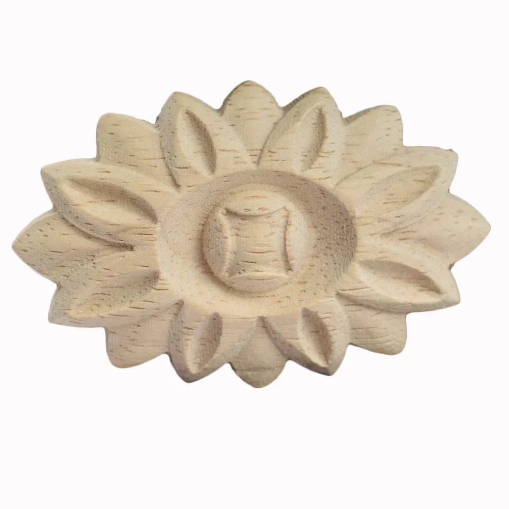 8PCS Corner Appliques Woodcarving Rose Flower Unpainted Floral Carved Wooden Crafts Furniture Ornament DIY Home Decoration