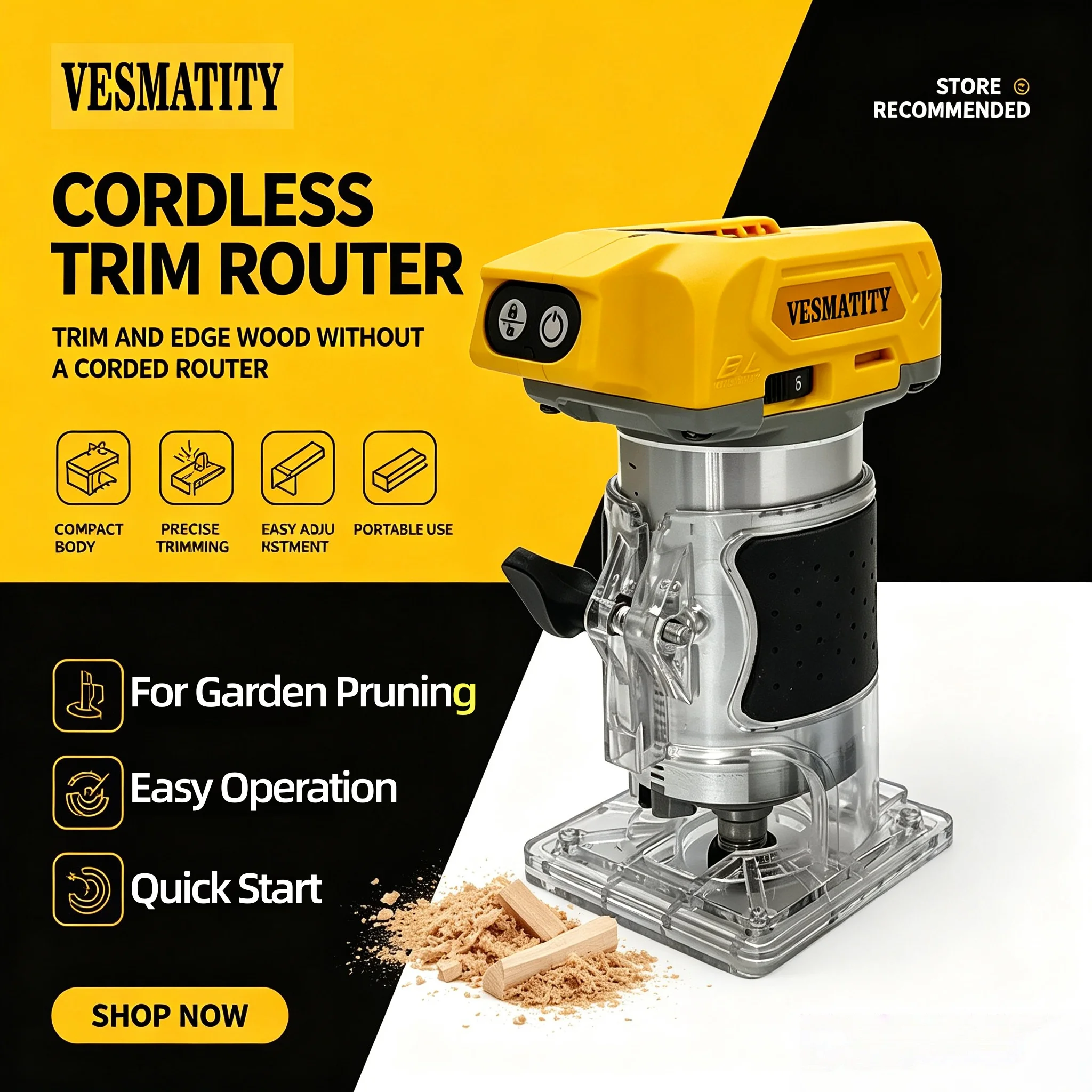 Electric Trimmer 33000RPM Brushless Cordless Woodworking Trimming Machine Wood Router Milling Engraving Tool for 18V-20V Battery