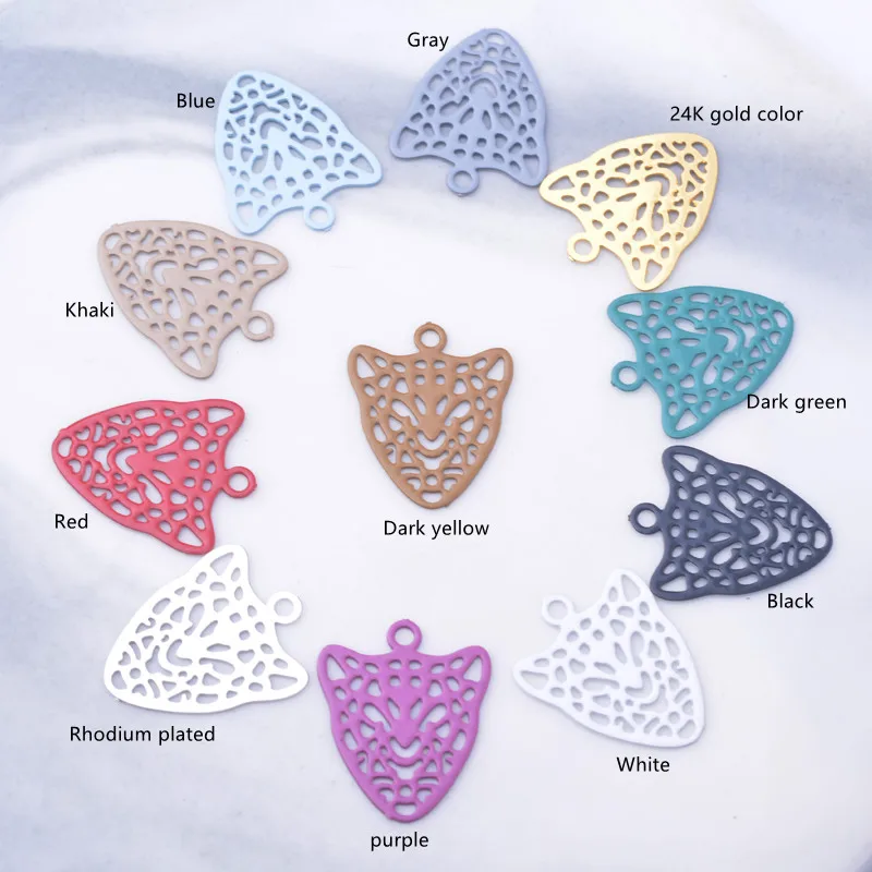 100pcs/lot AC12927 11*15mm Brass Leopard head Shape Charms Colorful Jewelry Earring Findings