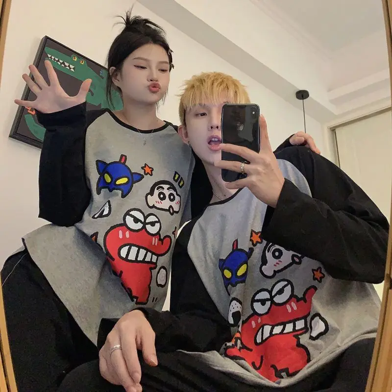Plus Size Women's Clothing Cute Cartoon Crayon Shin-Chan Pajamas Spring and Autumn Couple Sleepwear Loose Casual Home Clothes
