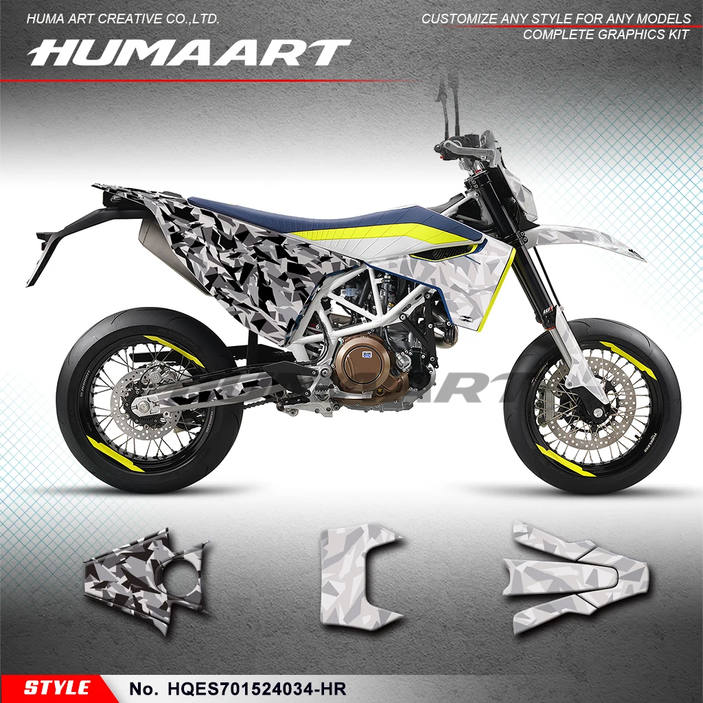 

HUMAART Sticker MX полный виниловый Custom графическая наклейка Kit для Husqvarna Enduro Supermoto 701 2015-2024, HQES701524034-HR