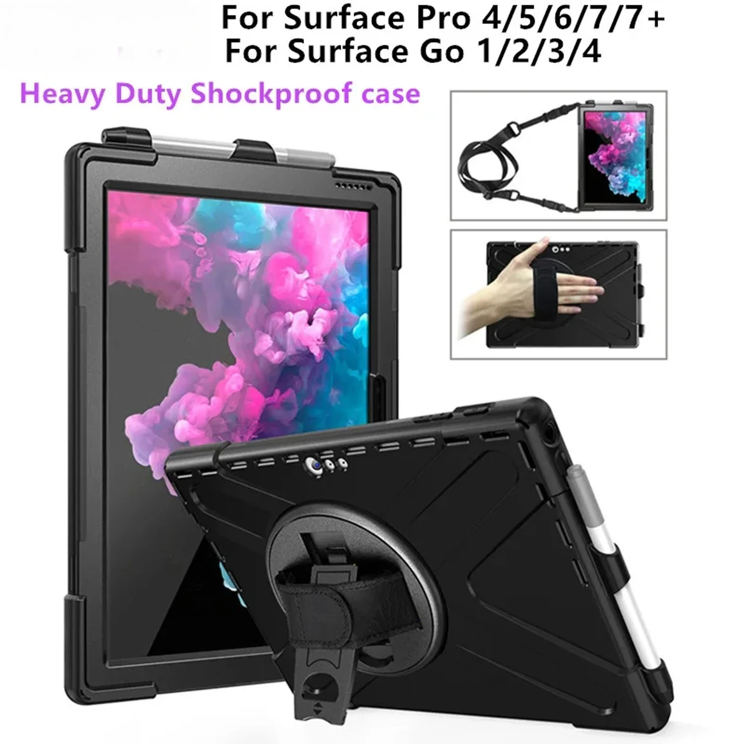 Funda para niños para Microsoft Surface Pro 4, 5, 6, 7, 7Plus, funda a prueba de golpes para Surface Go 4, 3, 2, Go4, Go3, Pro7/6/5, funda con soporte para tableta