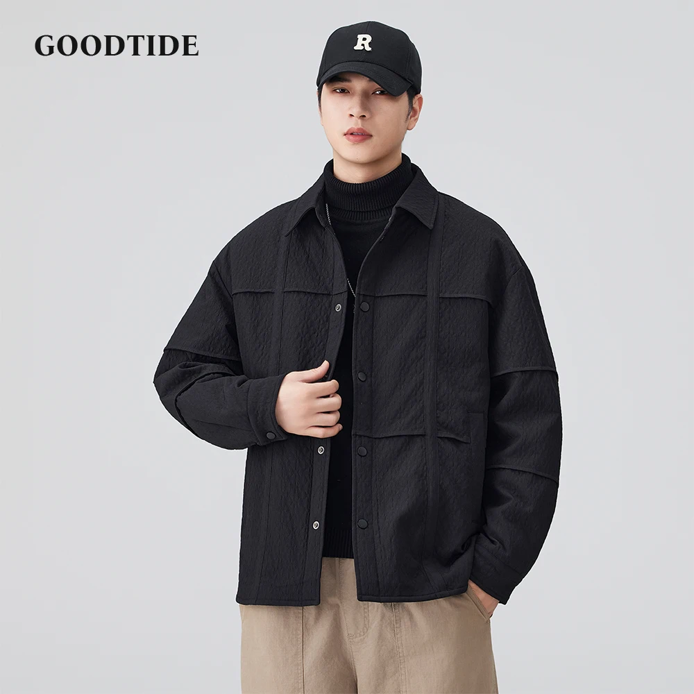 

2025 Winter New Men's Casual Button Up Jacket Lapel Collar and Textured Pattern Loose Fit Design Fashion Men Down Jacket Top