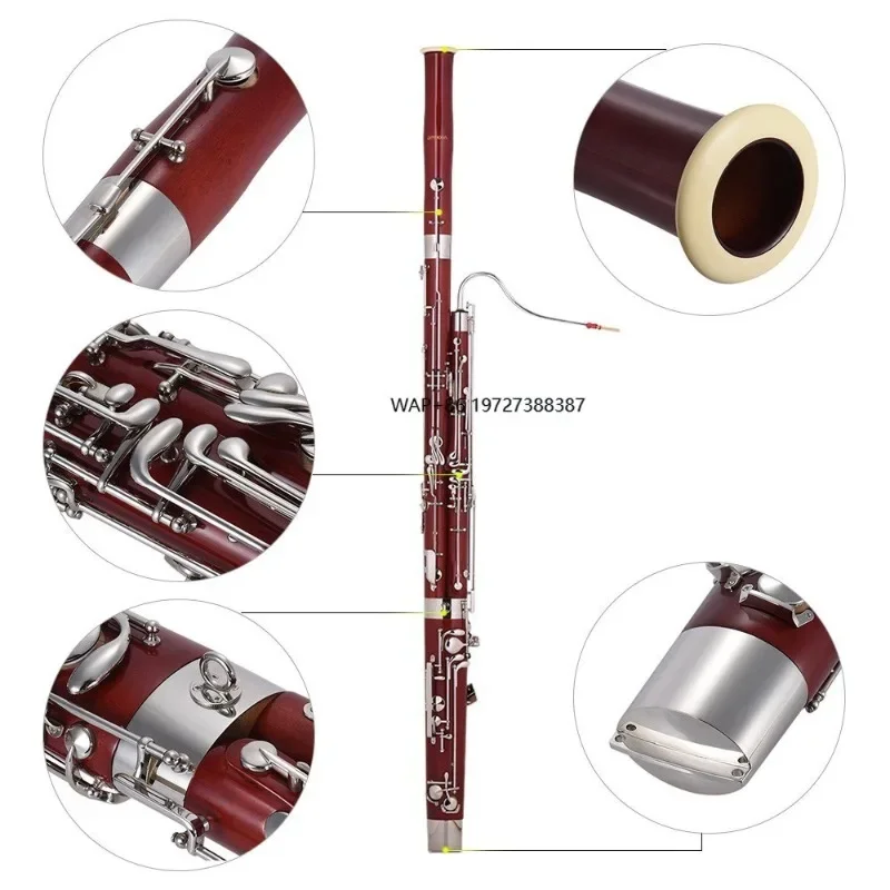 Professional C Key Bassoon Maple Wood Body Cupronickel Silver Plated Keys Woodwind Instrument with Reed Gloves Cleaning Cloth Ca