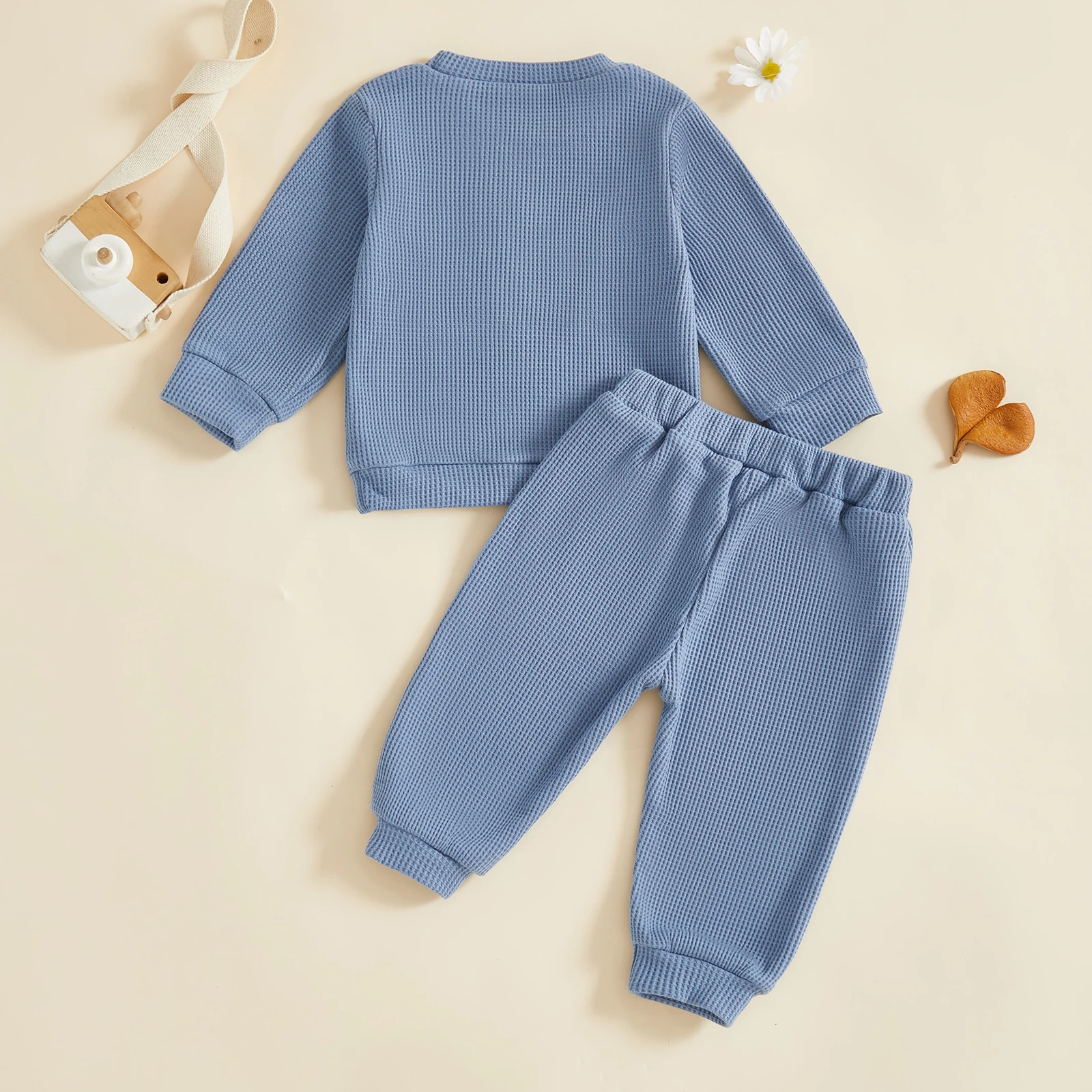 

Осенняя повседневная одежда для маленьких мальчиков, пуловер с длинными рукавами и круглым вырезом с вышивкой букв + эластичные длинные штаны, комплект из 2 предметов