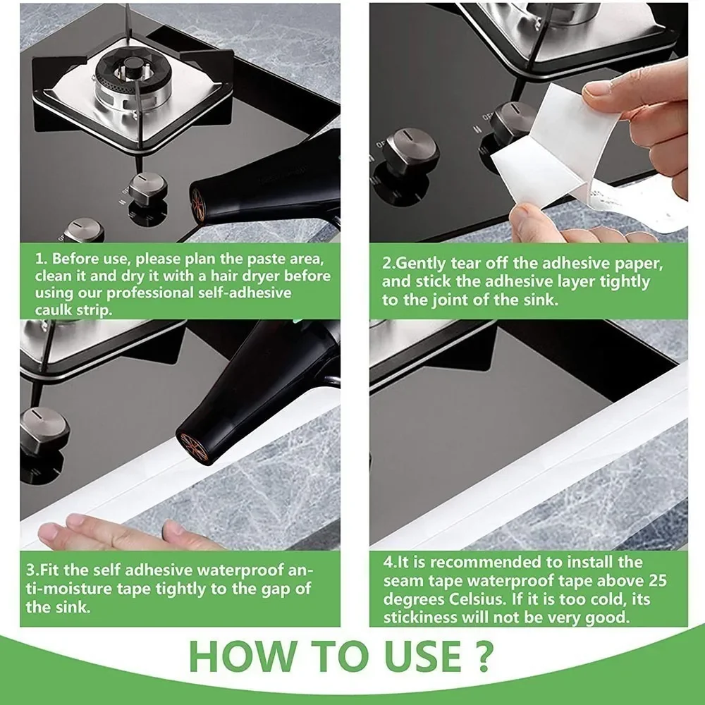 3.2M Self-adhesive Sealing Tape PVC Oil-Proof Kitchen Sink Edge Caulk Tape Waterproof Bathroom Toilet Corner Wall Sticker image 3