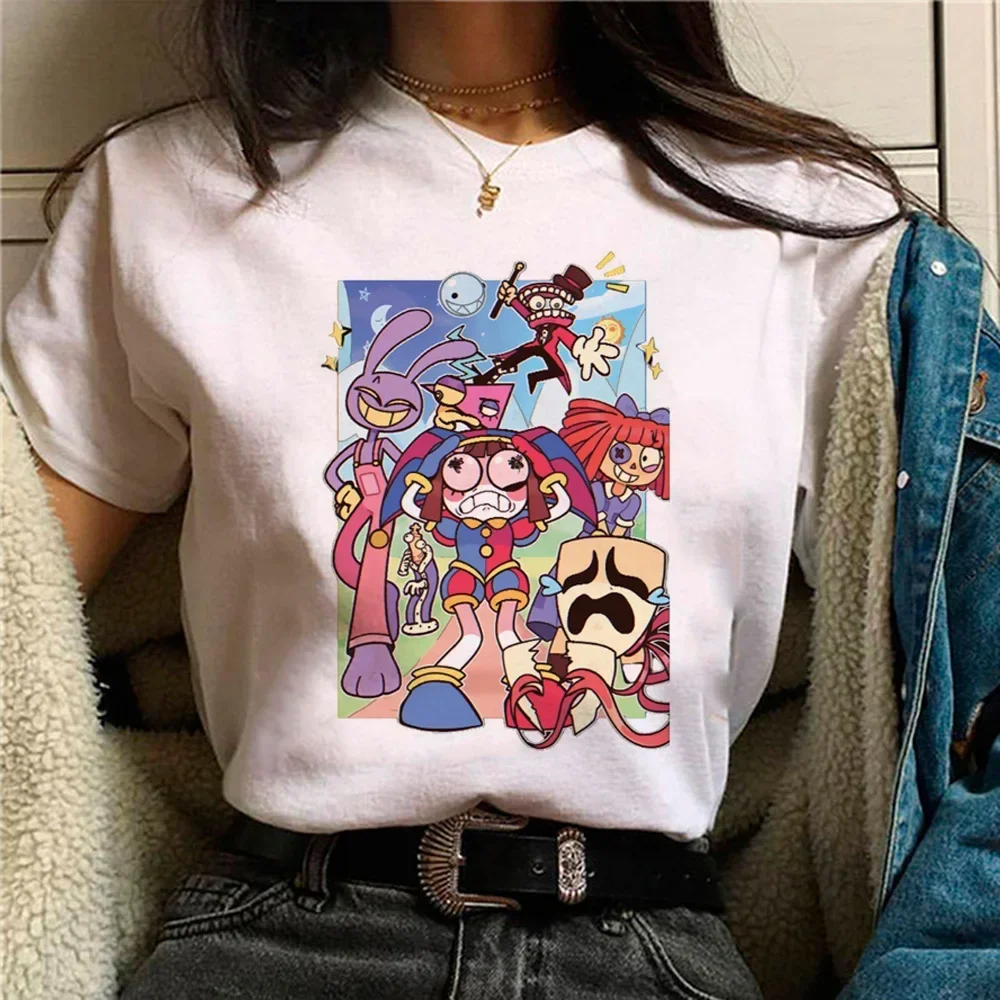 Pomni t-shirts women comic designer t-shirts female harajuku anime clothing