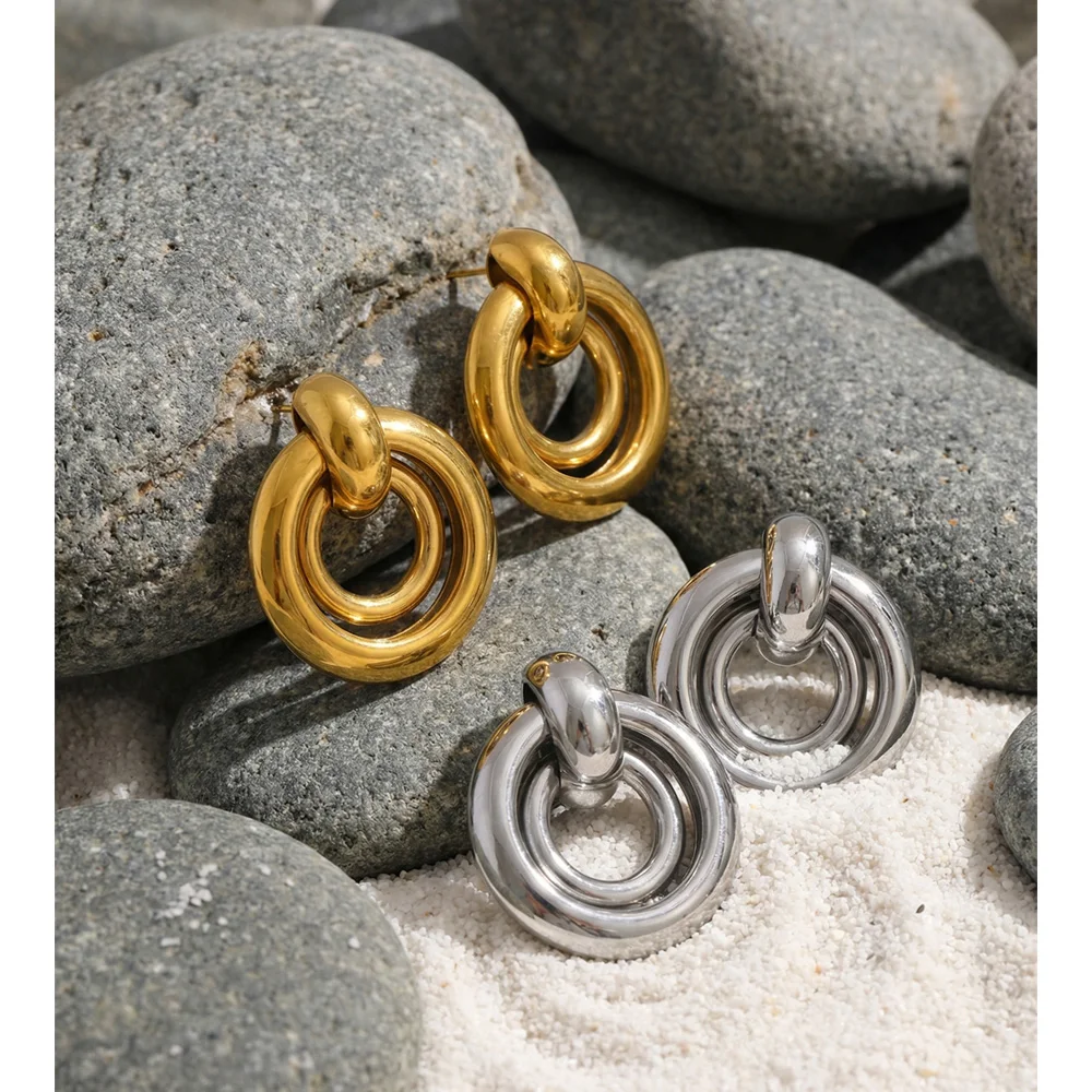 Yhpup Stainless Steel Round Stud Earrings 2026 Golden Platinum PVD Plated Popular High Quality Daily Unique Jewelry Waterproof
