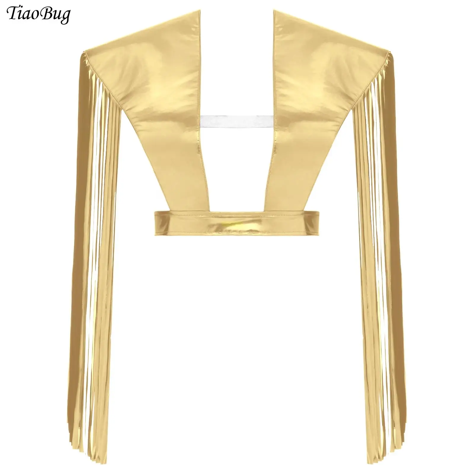 

Womens Metallic Shiny Shoulder Shrugs Top Tassel Fringe Adjustable Armor Shawls for Halloween Cosplay Masquerade Party Clubwear