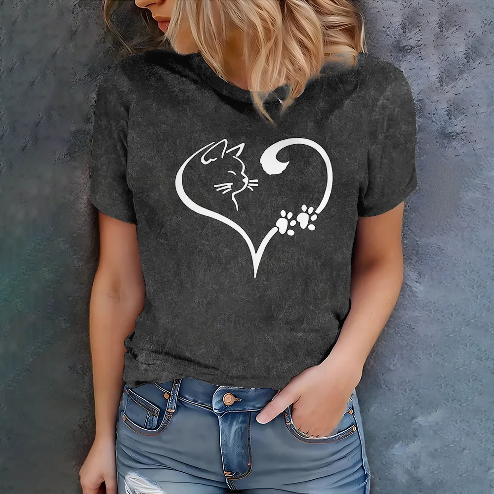 

Летняя свободная футболка унисекс большого размера с повседневным принтом и коротким рукавом, удобная футболка из эластичного волокна с круглым вырезом и цветком