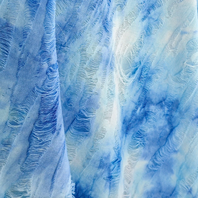 Knitted Fabric Gradient Blue Tie Dye Skirt Clothing Designer Cloth Diy Apparel Sewing Fabrics By The Meter Polyester Material