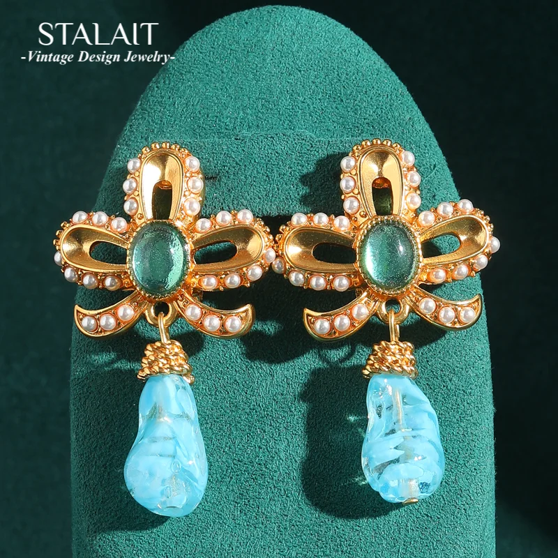 

Vintage Blue Flower Drop Dangle Earrings Chinese Bowknot Charm Gold Color Luxury Designer Jewelry Accessories For Woman 2025