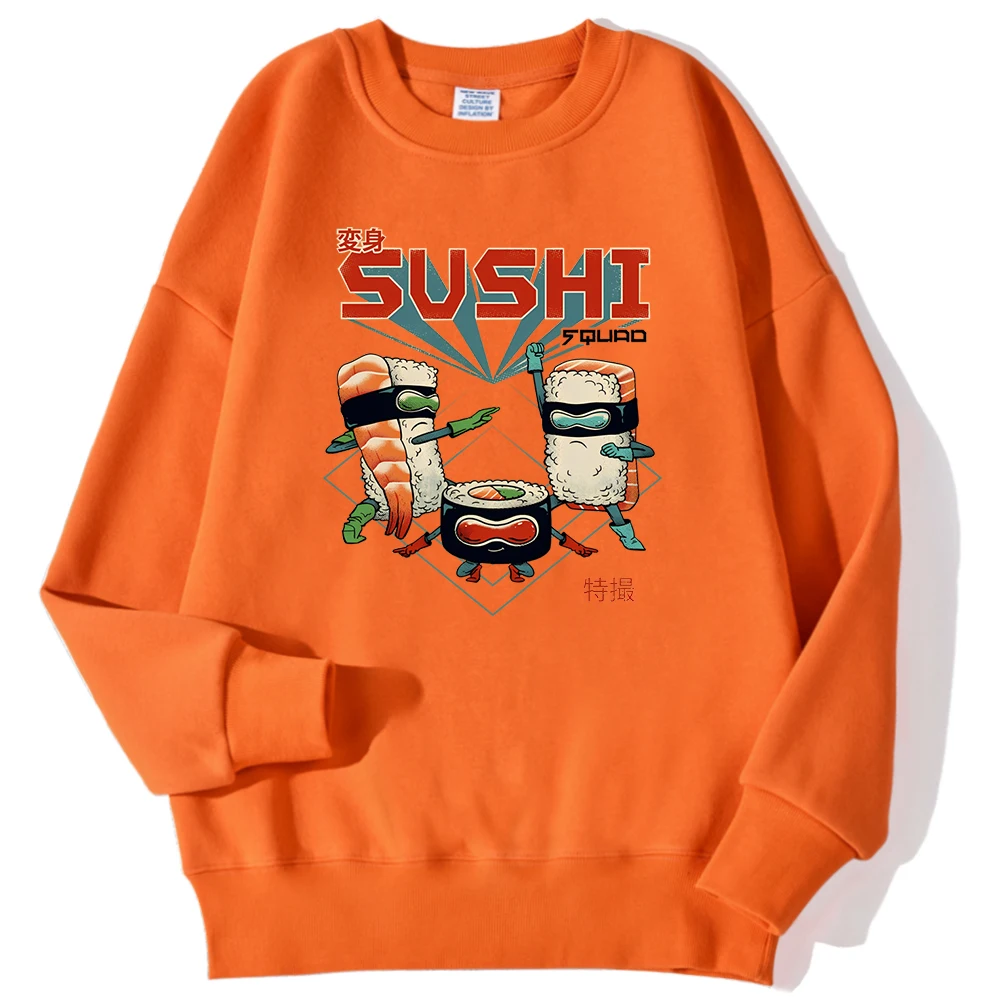 Japanese Cartoons Sushi Prints Male Pullovers Autumn Winter Fashion Hoodies Loose Crewneck Sweatshirts Warm Comfortable Clothing