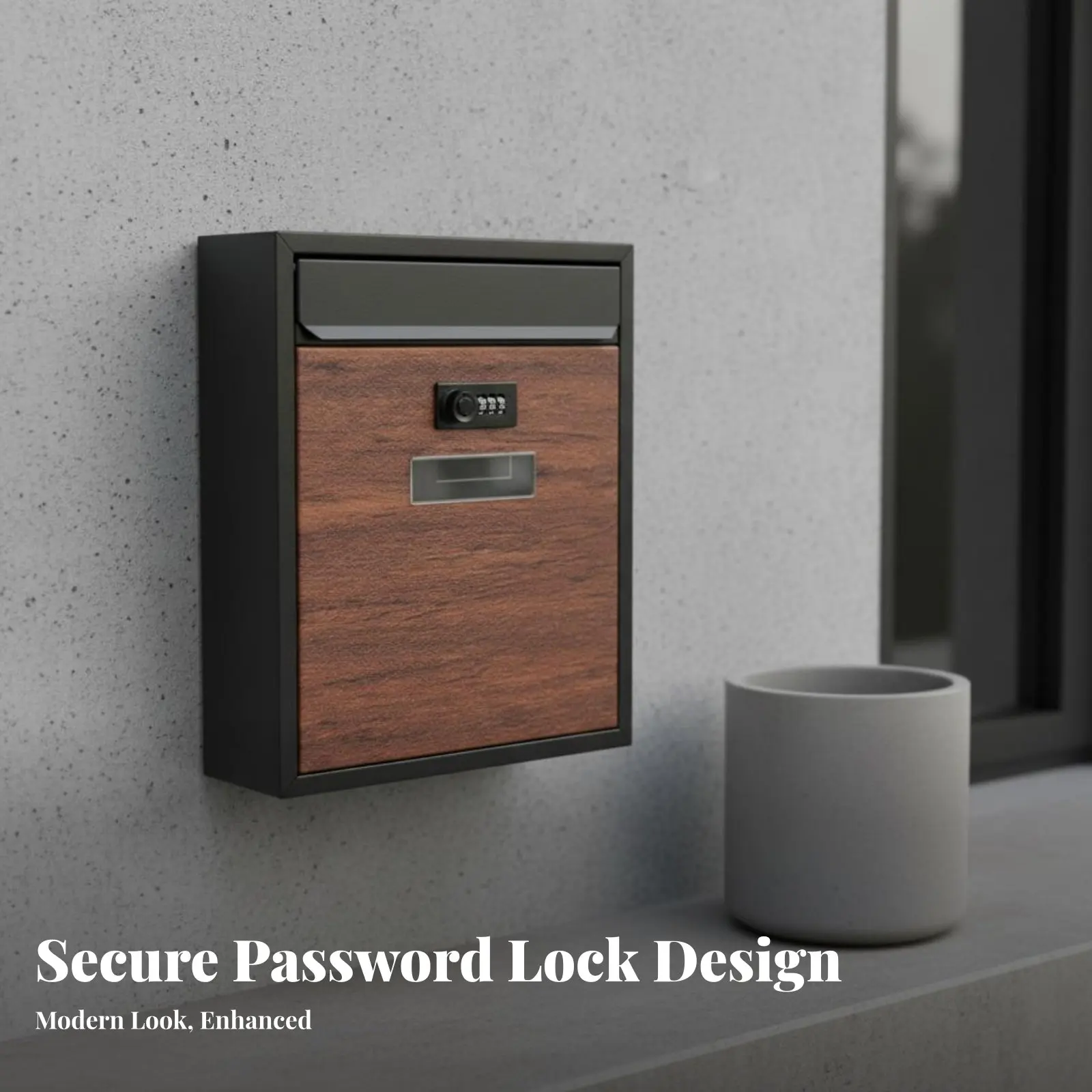 Combination Lock Post Box Sturdy Construction Combination Lock Mailbox Wood Grain Metal Mailbox Easy Installation for Office
