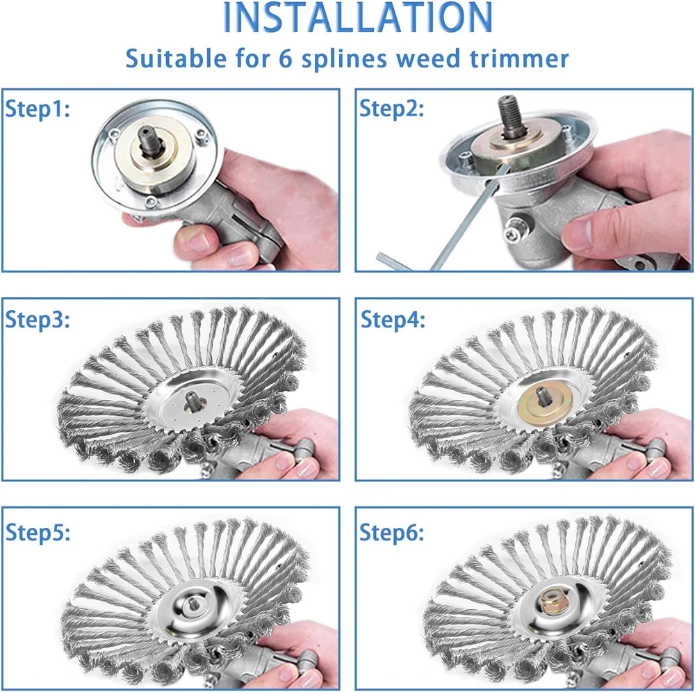 6/8 Inch Upgrade Weed Brush Cutter Head Lawn Mower Universal Grass Trimmer Head Steel Wire Wheel Brush Disc Garden Trimmer Heads