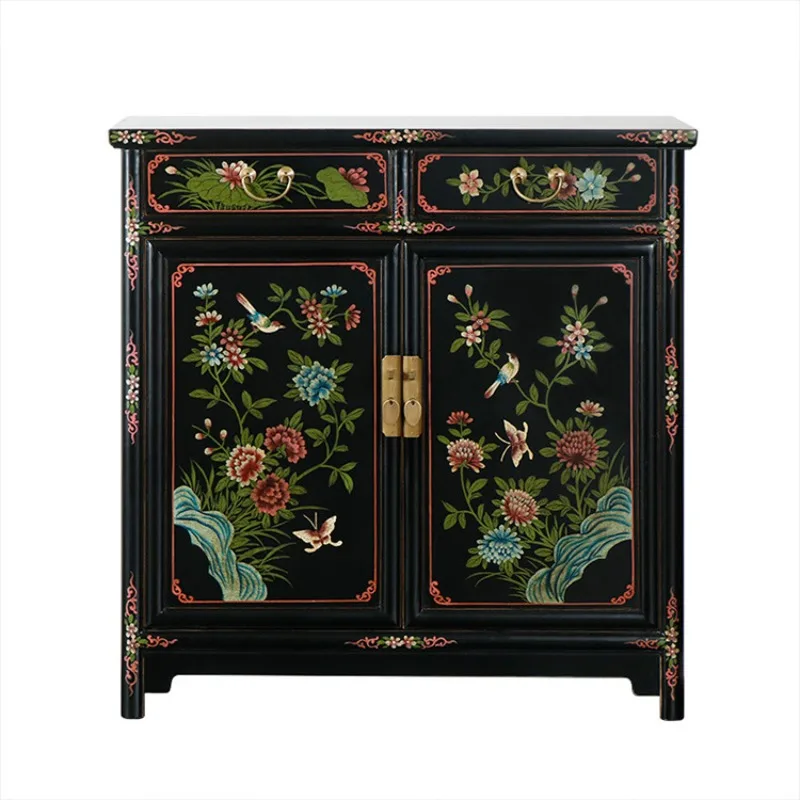 Modern new Chinese antique solid wood, hand-painted entrance cabinet, shoe cabinet