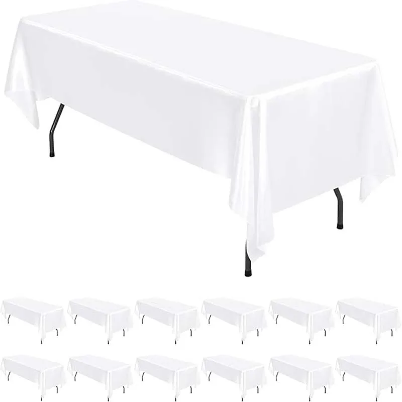 145-396cm Satin Tablecloth White Wedding Table Cloth for Christmas Baby Shower Birthday Events Banquet Decor Home Dining