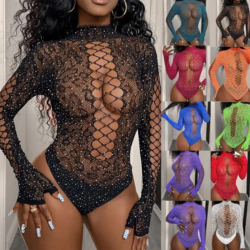 

Sheer Nylon Piece Jumpsuit Long Sleeve Pantyhose For Dance Performances Evening 6XDA