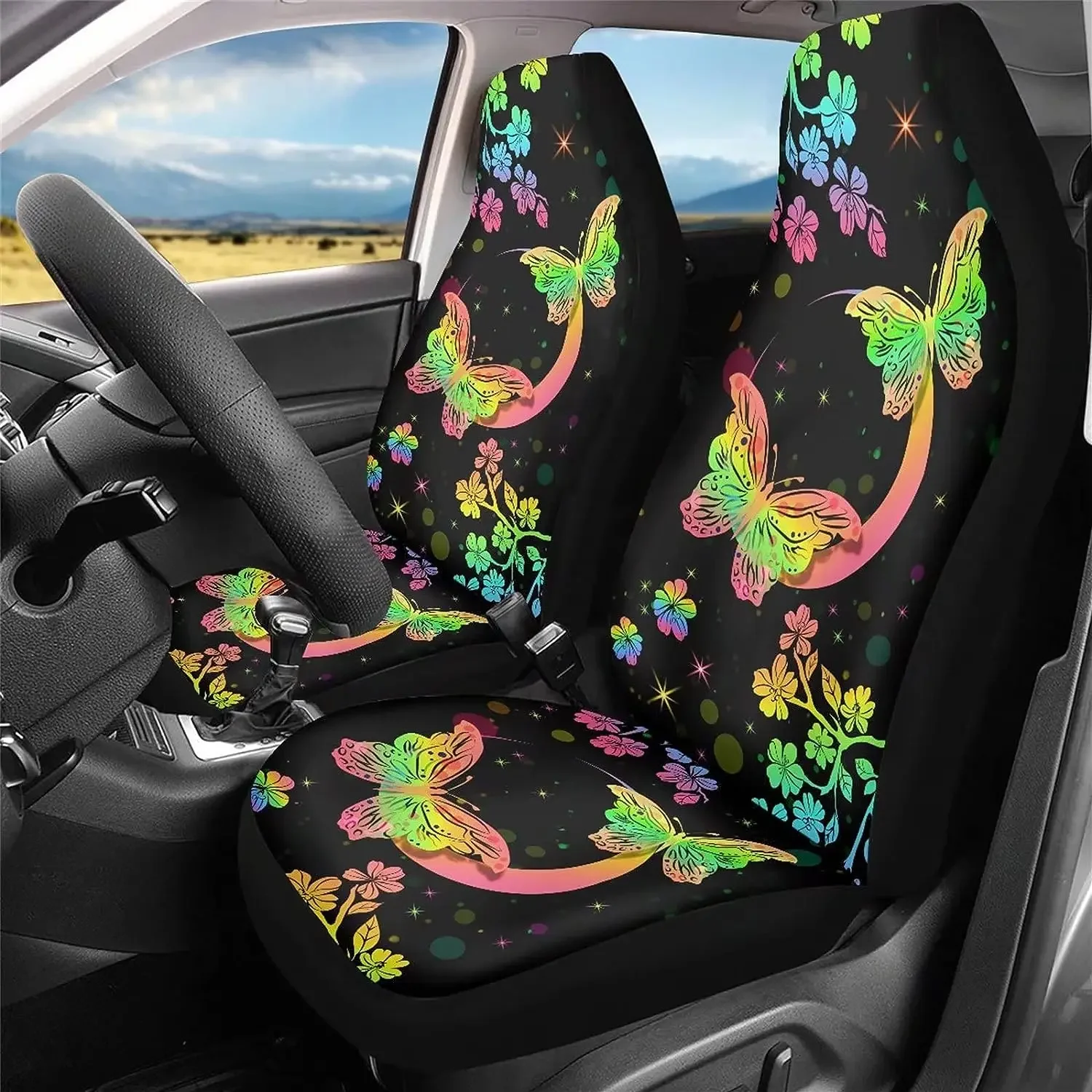 Butterfly Floral Auto Seat Covers for Women for Cars SUV Truck Car Seat Cover Front Seats Only 2 Pack Universal Seat Protector