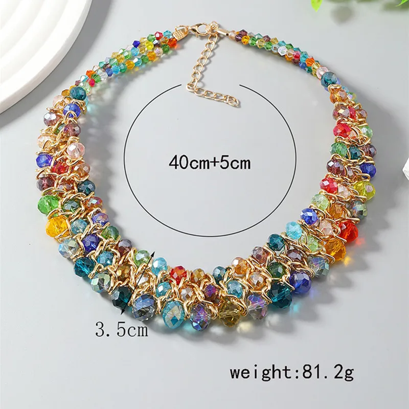 New Handmade Colorful Crystal Mixed Multilayer Choker Necklace Women Bijoux Beads Collar Necklace Jewellery