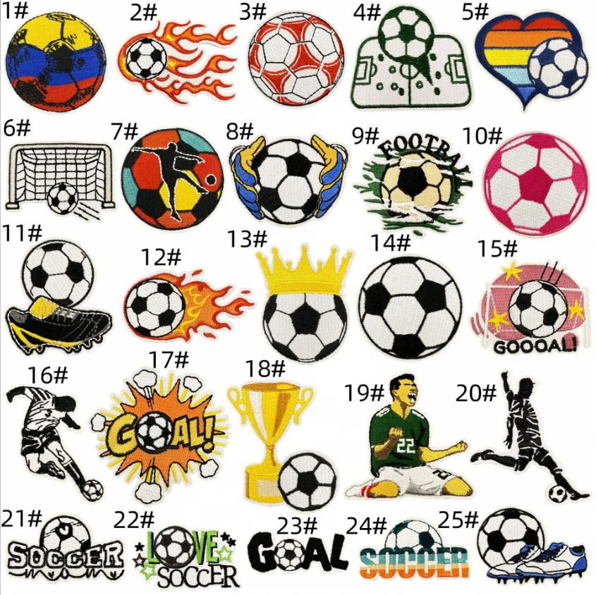 10 Pcs Football Badges Embroidered Patches Iron On Clothing Hat Bag Shoe Repair Material Phone Gift Box Decor DIY Accessory