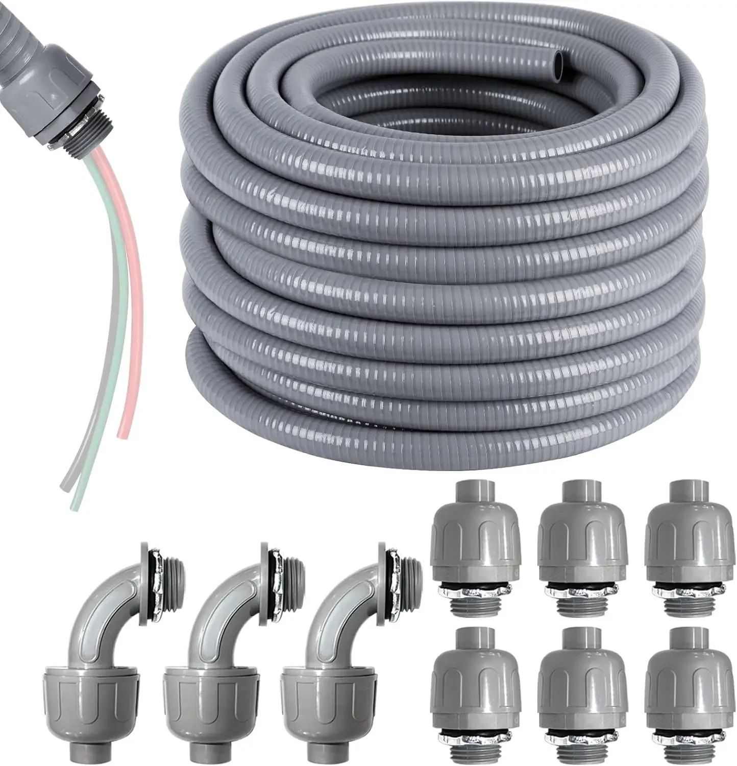 Flexible Non-Metallic Liquid Tight Electrical Conduit, Flexible=Angle Fittings, Not Include 10-AWG 3 Colour Wire