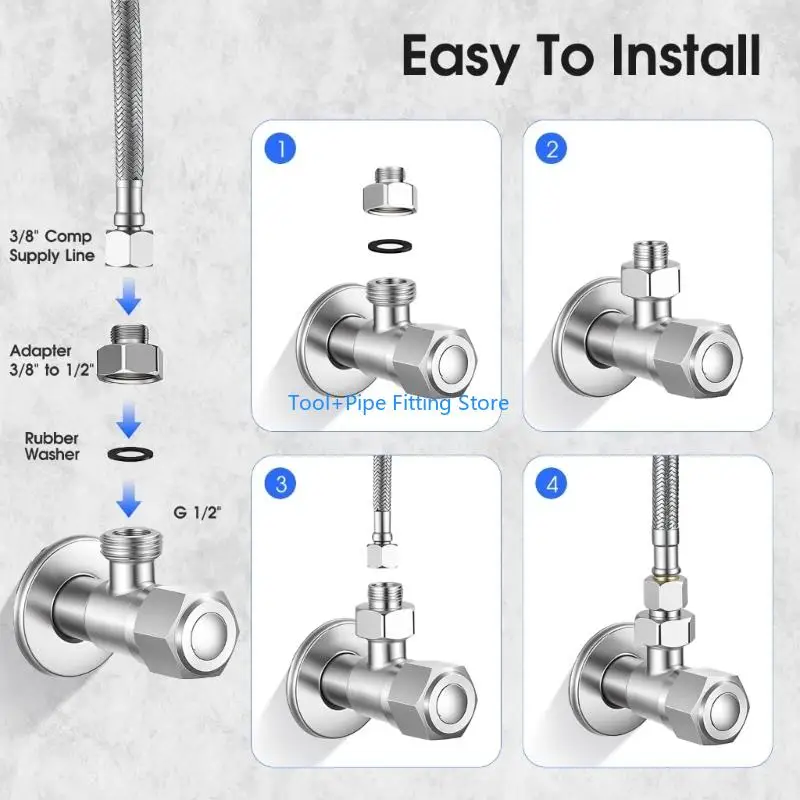 F92B Brass Faucet Adapter 1/2 in Female to 3/8 in Male, Water Line Fitting Set with Washers and Clamps for Sink and Laundry Room