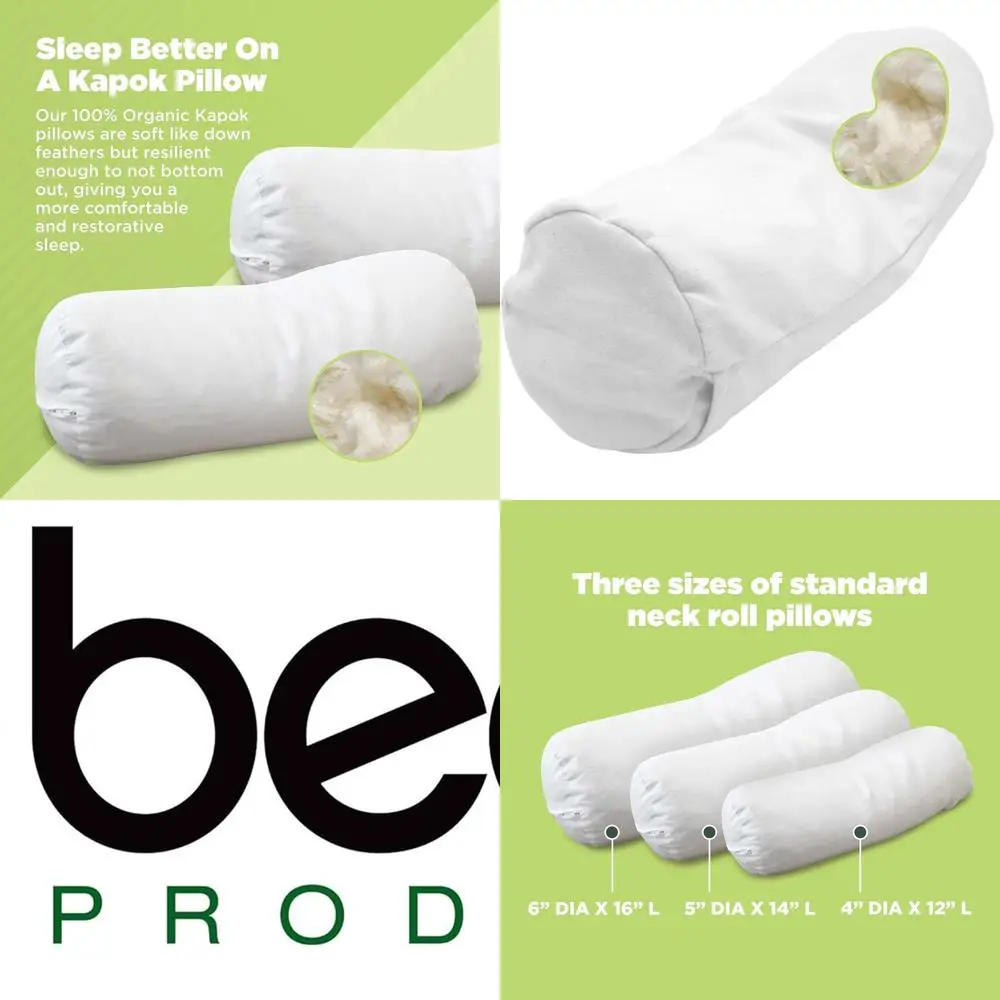 

Hypoallergenic Organic Cotton Neck Roll Pillow with Kapok Fill and Washable Cover - 6 x 16, Made in USA