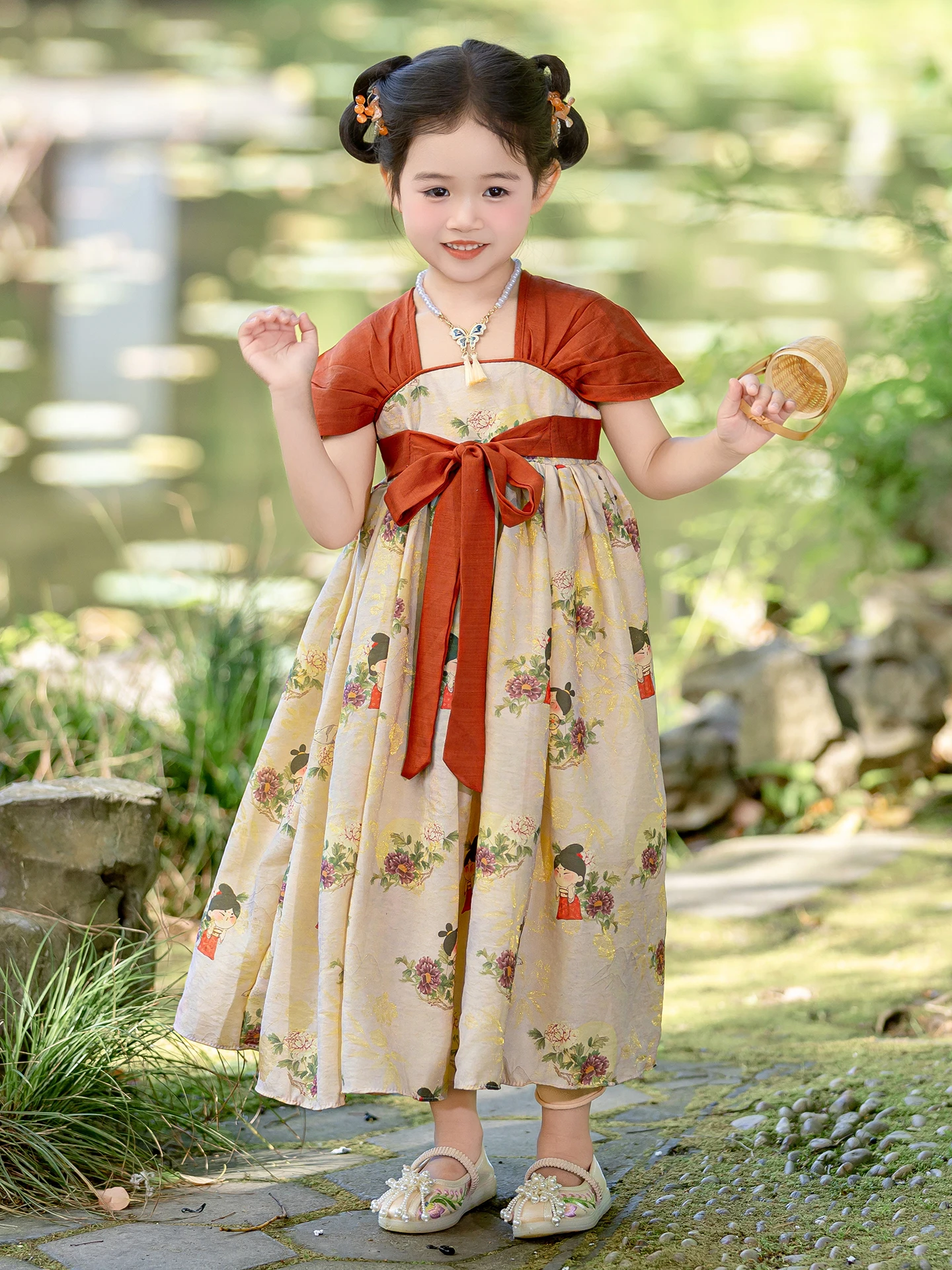Vestido Infantil Elegante Estilo Chinês para Meninas 2026 Novo Verão Algodão Tradicional Hanfu Roupa Infantil Miniatura