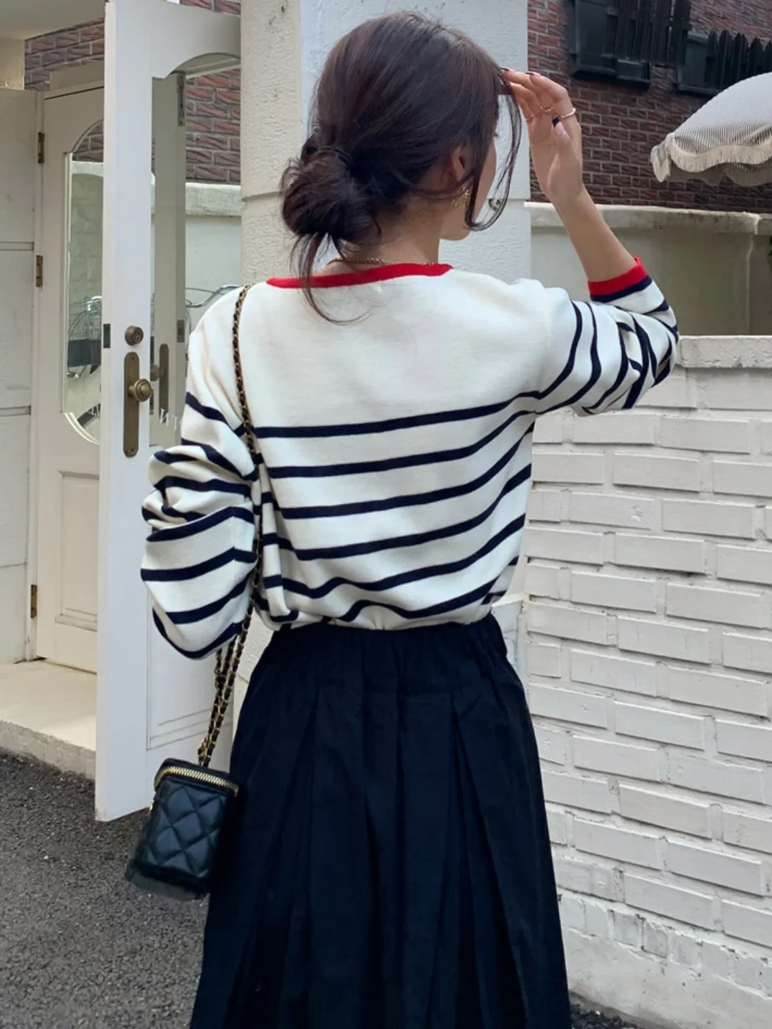 Chaqueta de punto clásica Vintage otoñal e para mujer con borde de bloque de Color y ropa de abrigo a rayas de manga l...