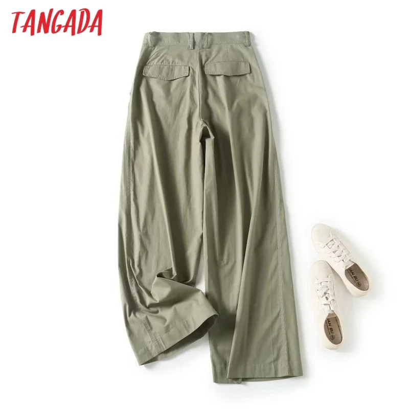 Tangada 2024 Spring Summer Women Cotton Pants Vintage High Waist Female Loose Long Trousers 4C408