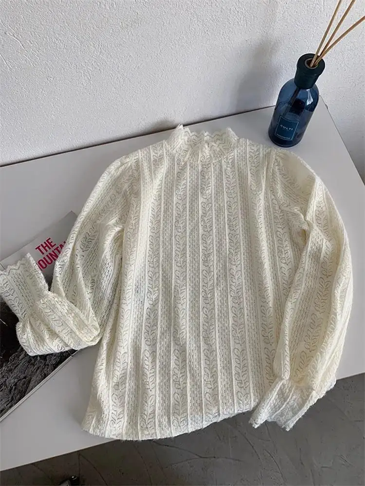 

Ele Lace Knitted Top Women's Long Sve f High Collar Faionable Layering Base irt Korean Sle Commute Faion