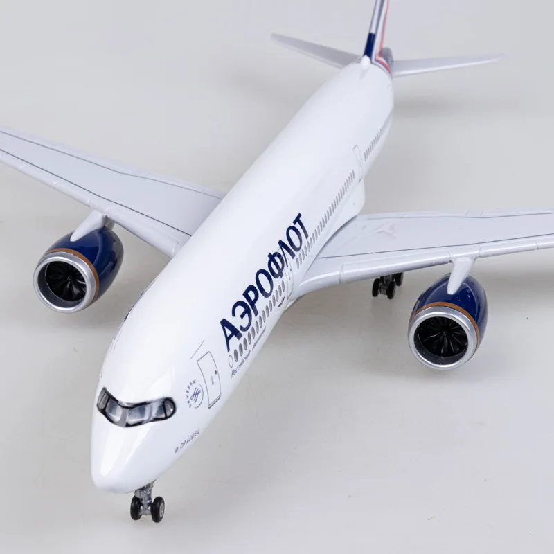 1/142 Scale Russia A350 Collectible Aircraft 47cm Resin Diecast Airplane Model Kit with Stand for Adult Aviation Enthusiast Gift