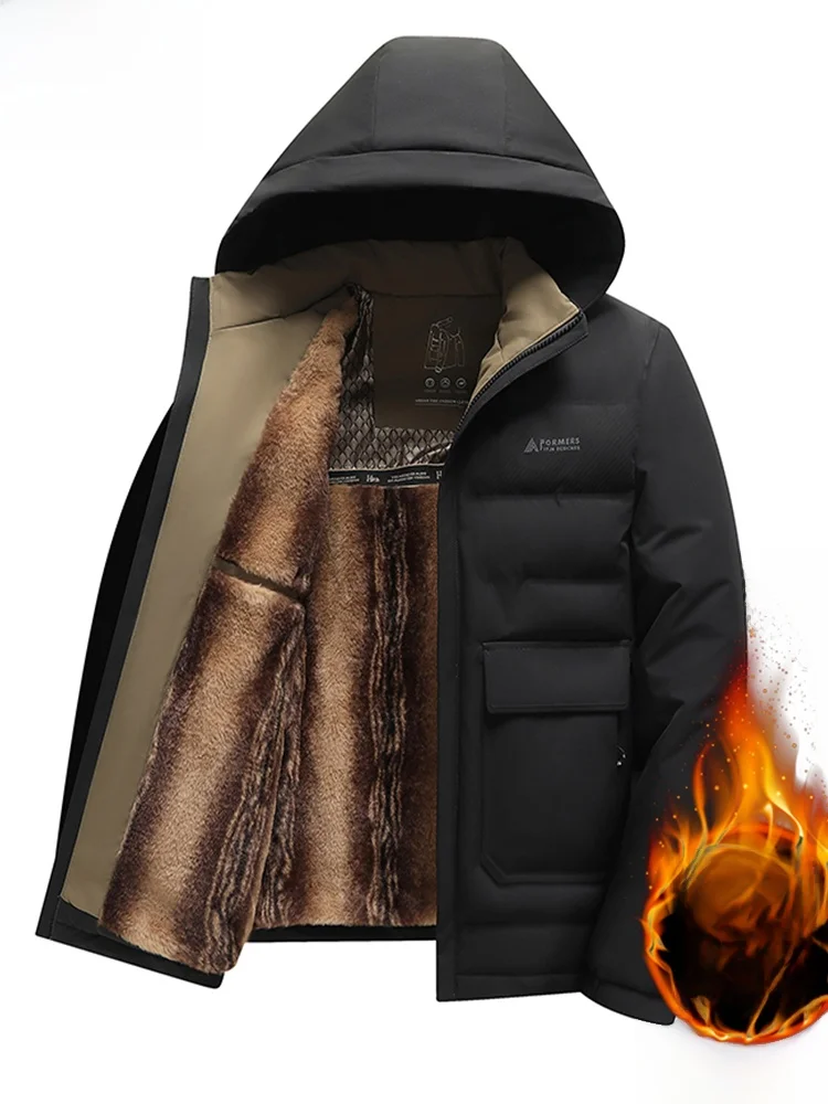 

Thiened Cotton Jaet for Men with Hood Winter Warm Clothing Middle-Aged And ly Sle TUCANO Brand Zipper Closure Pure...