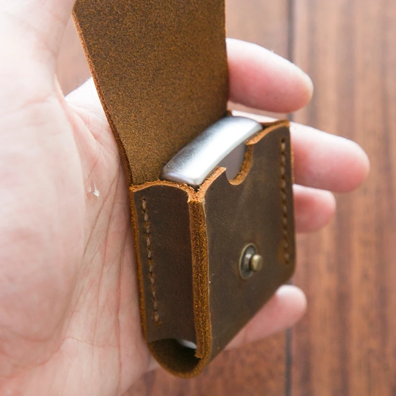 Genuine Leather Lighter Case Cowhide Custom Protective Sleeve Lighter Storage Holster Belt Bag Handmade for Zippo Lighter Case