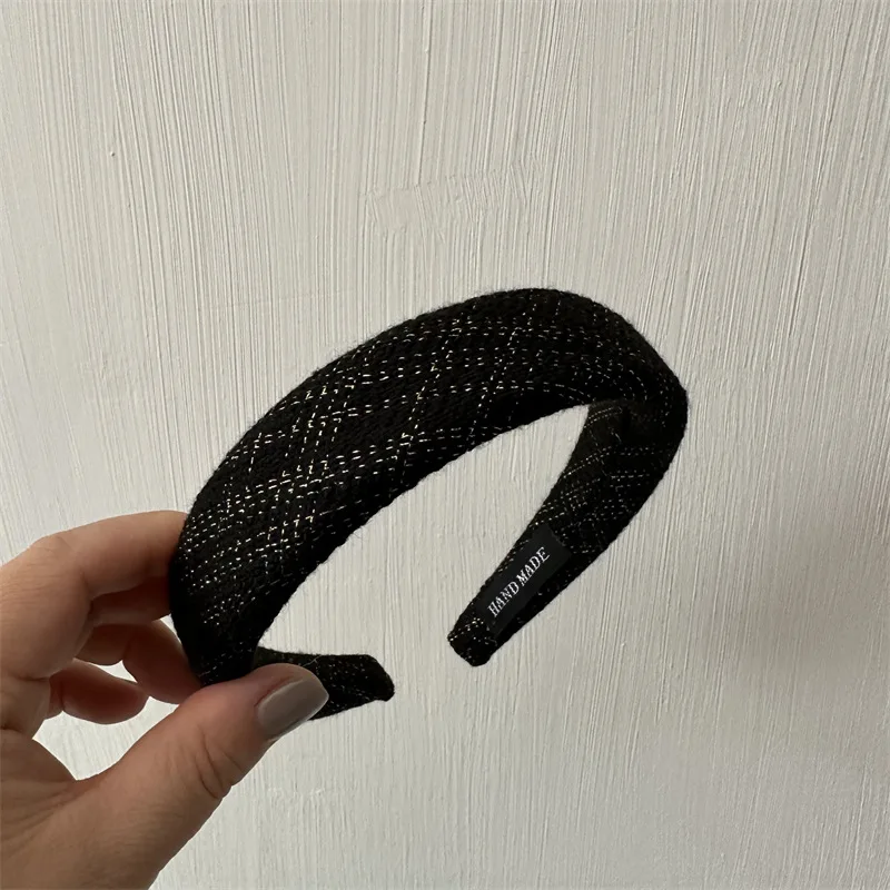 Retro Style Tweed Hairbands Temperament High Quality Headbands 2023 Spring New Black Grey White Hair Accessories