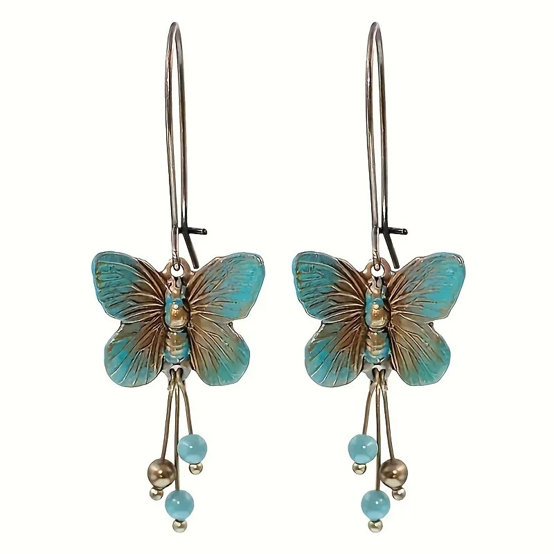 Hot Selling Vintage Distressed Butterfly Tassel Pendant Charming Mom Earrings Women Forest Style Artistic Ear Jewelry Wholesale