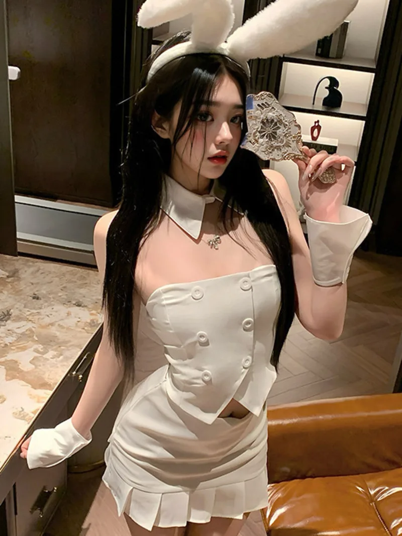 

Adorable White Bunny Costume Dress With Long Sleeves And High Neck Plush Ears And Tail Set For Cosplay Pure Desire Charming P5VU