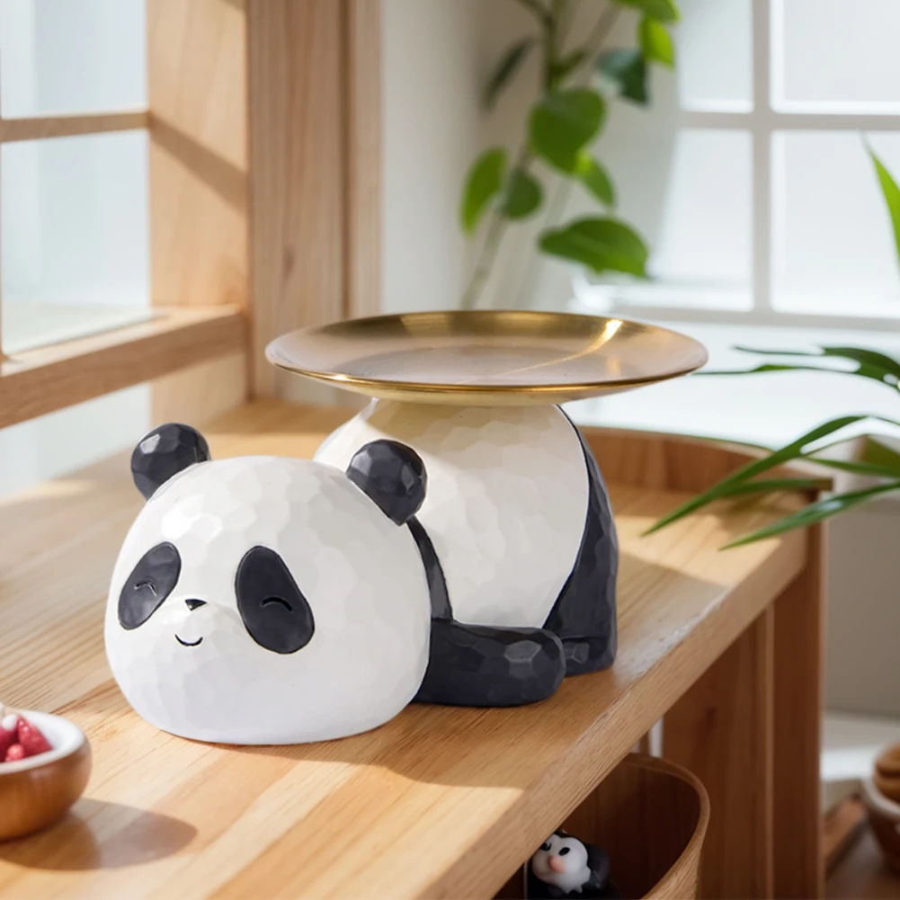 Panda Key Storage Tray Creative Animal Sculpture Storage Tray Panda Model Holding Tray for Living Room Hallway Home Decoration