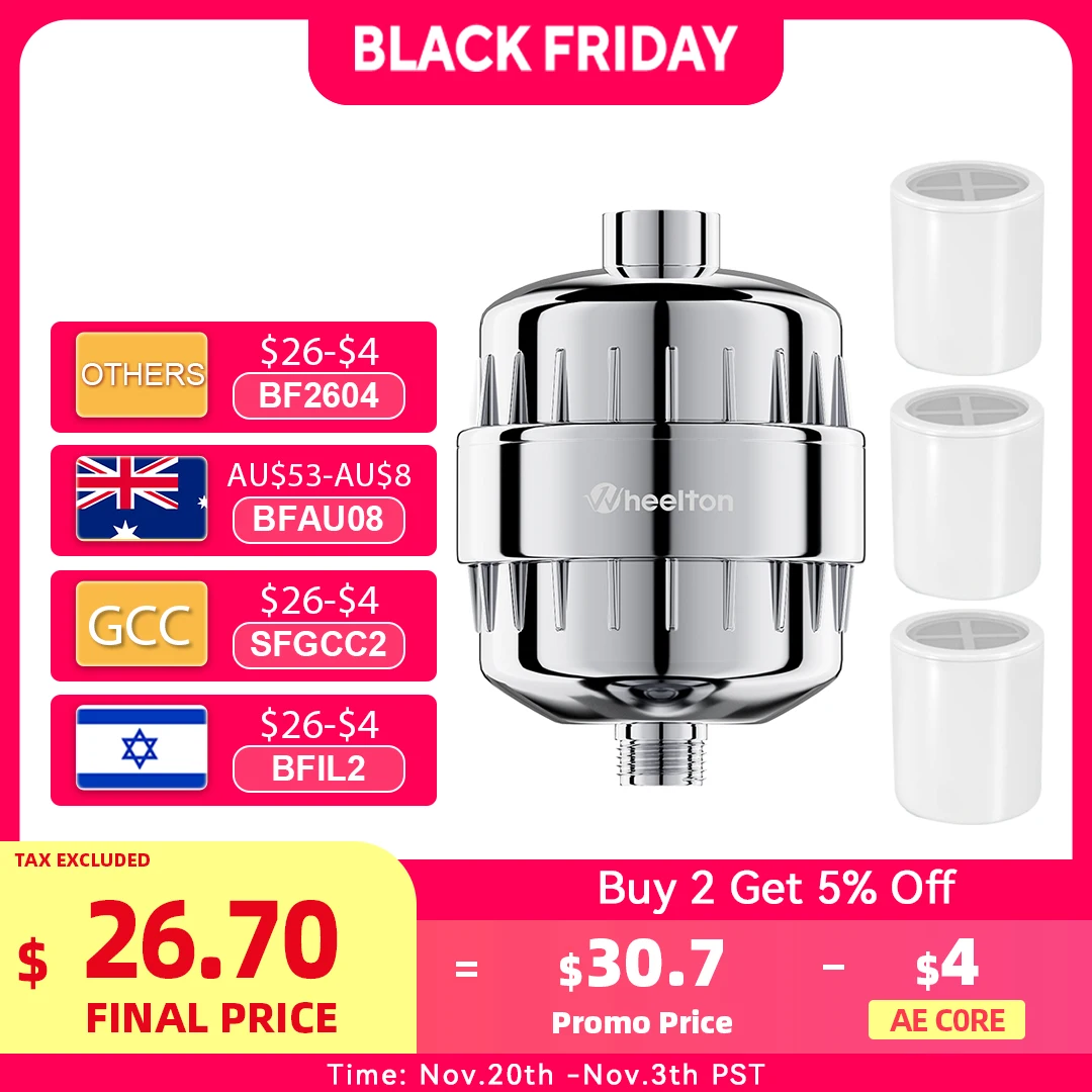 Wheelton Фильтр для душа для ванны (WHT-303-3E) Смягчитель для удаления хлора и тяжелого металла Фильтр для воды Очиститель для здорового купания