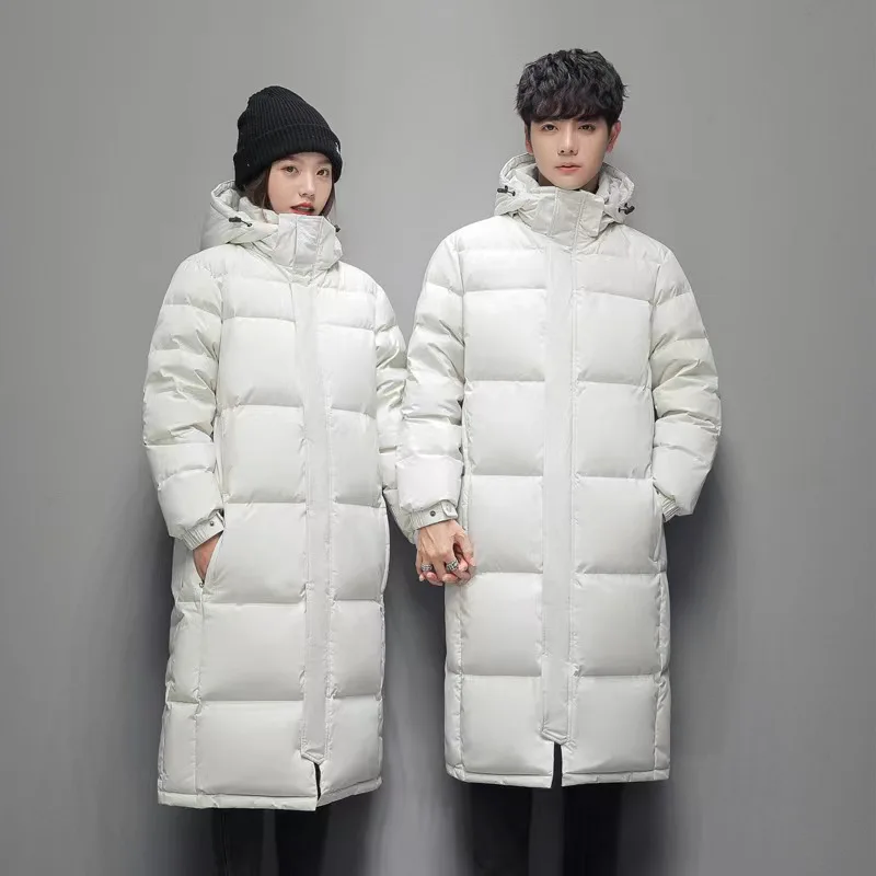 Thickened Knee-Length Down Coats for Men and Women White Duck Down Hooded Puffer Jacket Unisex Winter Warm Outerwear JK-968