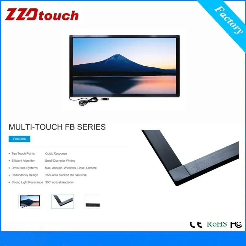 004 grande tela de toque suporte personalizado 65 polegadas infravermelho ir touch frame overla 10 20 pontos para multi-touchscreen interativo k