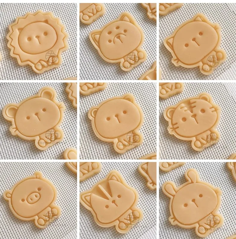 Cartoon Animal Pattern Cookie Cutter Puppy Piggy Rabbit Bear Lion Cat Biscuit Stamp Pressed Mold Homemade Bakeware Kitchenware