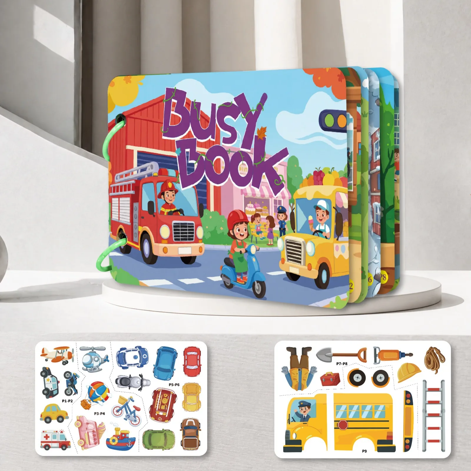Traffic Theme Early Education Quiet Book - Busy Book with Reusable Stickers for Kids Intellectual Development Educational Toy