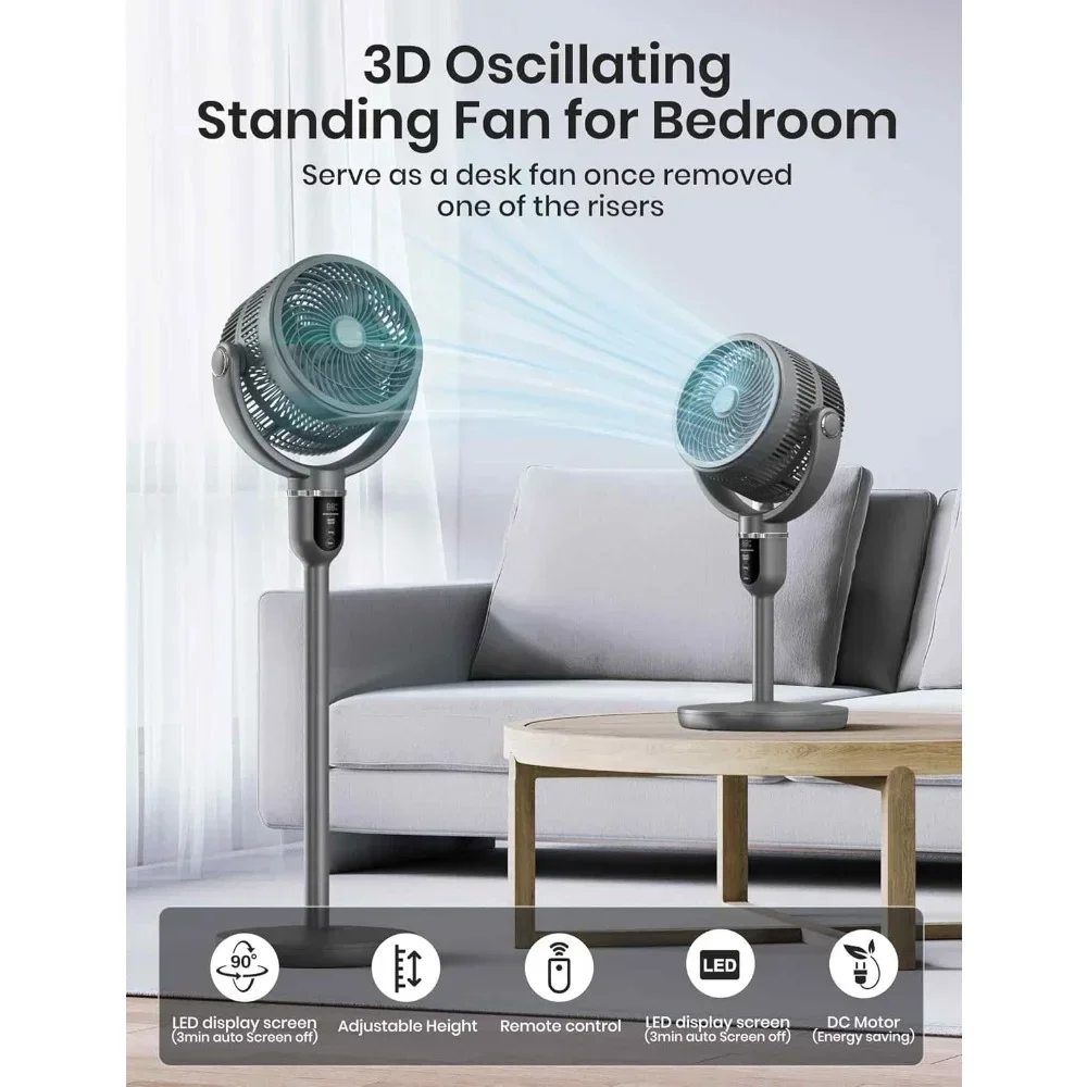 

tt Pedestal Fan Oscillating with Remote, 360° Air Circulator Stand Up Fans, DC Motor, Quiet Tall Tabletop/Pedestal Fan