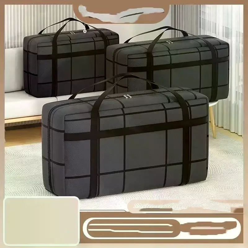 Large Capacity Portable Folding Duffel Bag Hand-Held Clothing Storage with Double Zipper Padded Wardrobe Organizer for Moving